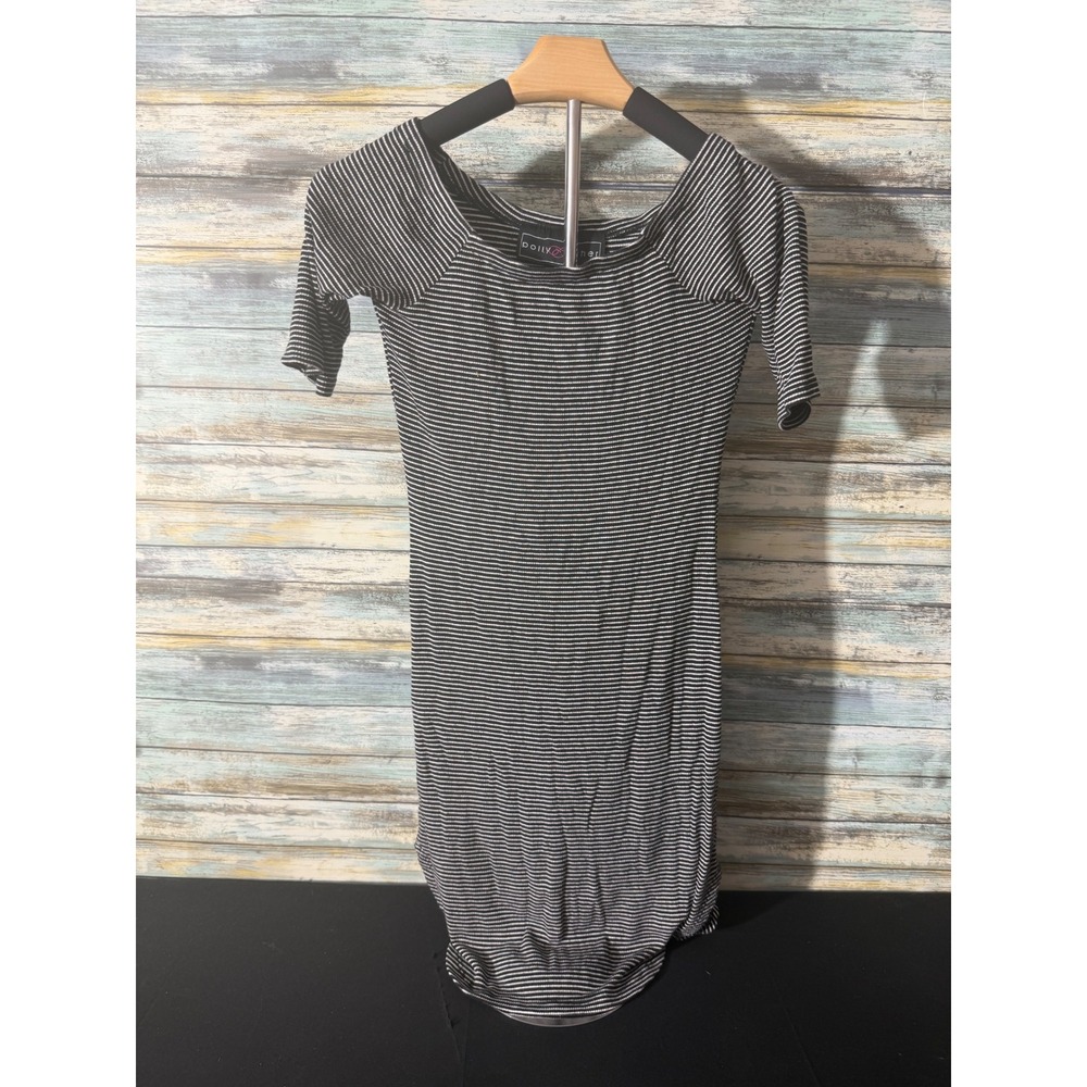Polly & Esther Striped Bodycon Dress Small Black White Excellent Ribbed Knit